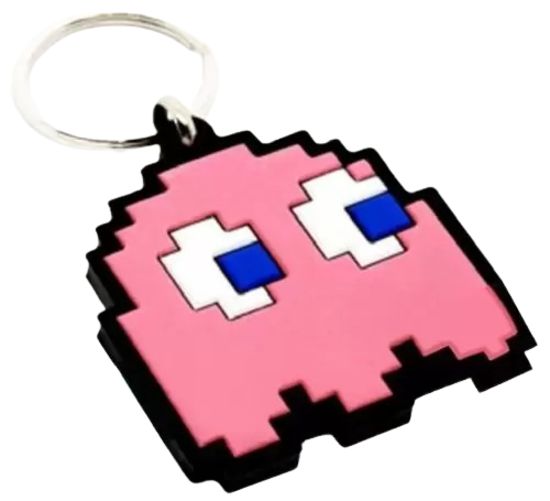 Kit Com 5 Chaveiros Fantasma Rosa Pac Man Emborrachado