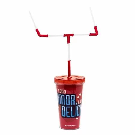 Copo Canudo Duplo - Todo Amor E Uma Delicia