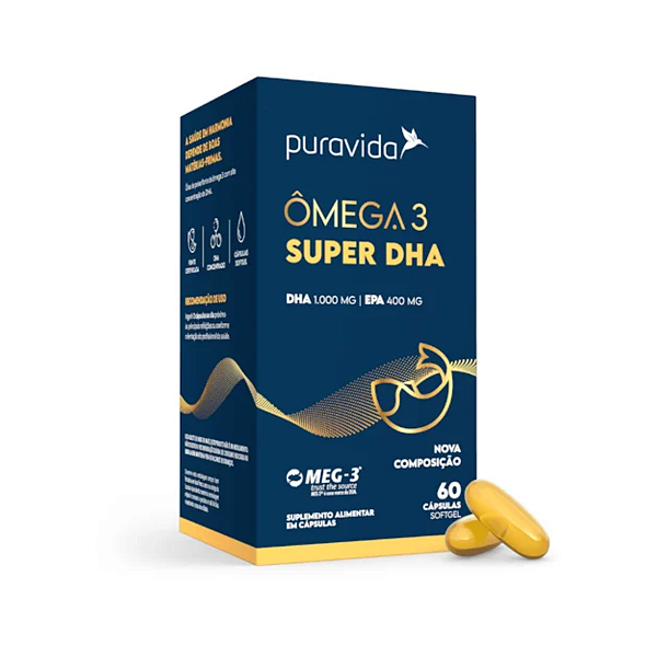 Ômega 3 Super DHA 60 Cápsulas Puravida | Alta Concentração de DHA e EPA