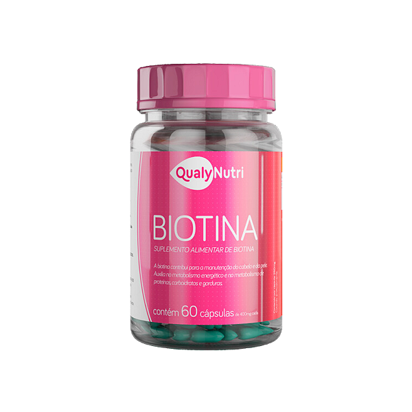 Biotina 45mcg 60 Cápsulas QualyNutri – Suplemento Nutricional para Cabelos, Unhas e Pele Saudável