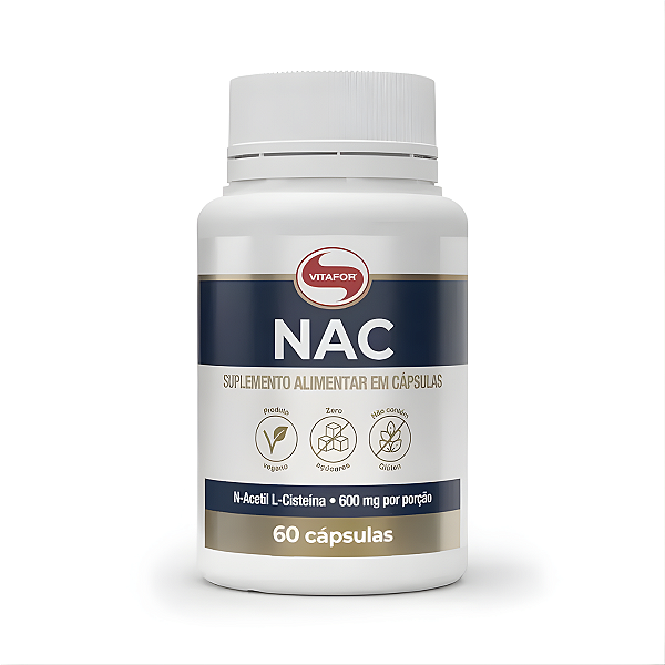 NAC 600mg Vitafor 60 Cápsulas – Suplemento Alimentar de N-Acetil L-Cisteína de Origem Vegetal