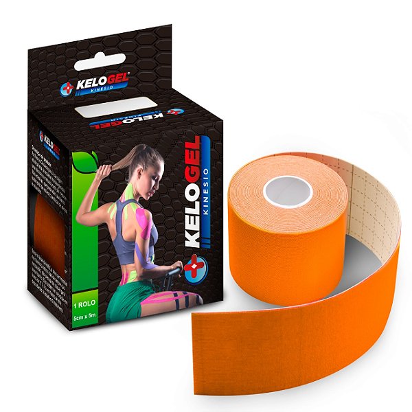 Fita Kinesio Tape Bandagem Elástica - Kelogel  -  5cmX5cm - 1 unidade - Laranja