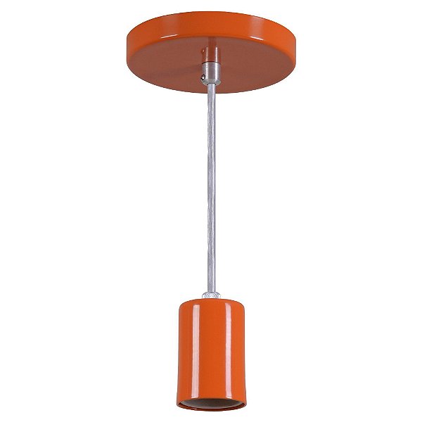Pendente Copinho Aluminio Teto E27 1 Luz Lumini Lab - Laranja Brilhante