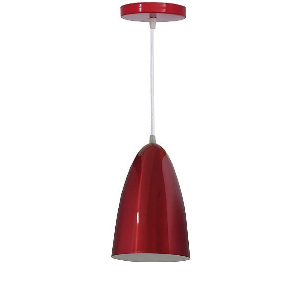 Pendente Bala Aluminio Teto E27 1 Luz Lumini Lab - Vermelho F* - Branco B