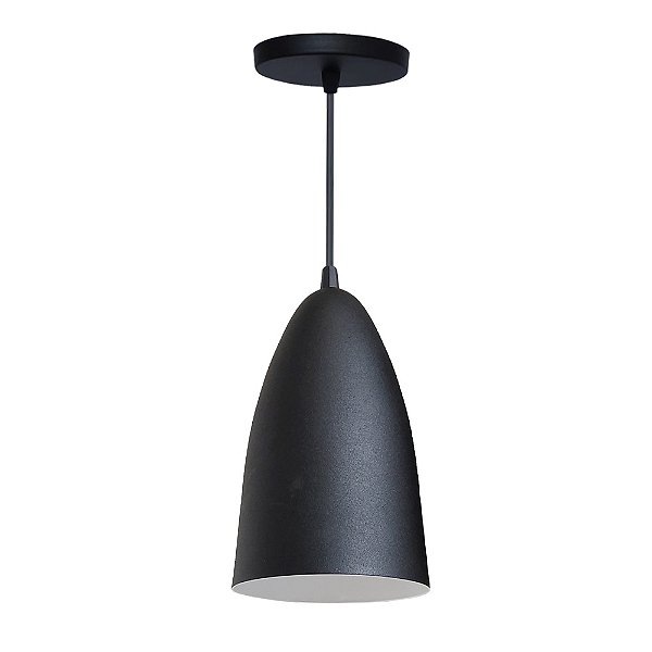 Pendente Bala Aluminio Teto E27 1 Luz Lumini Lab - Preto M - Branco B