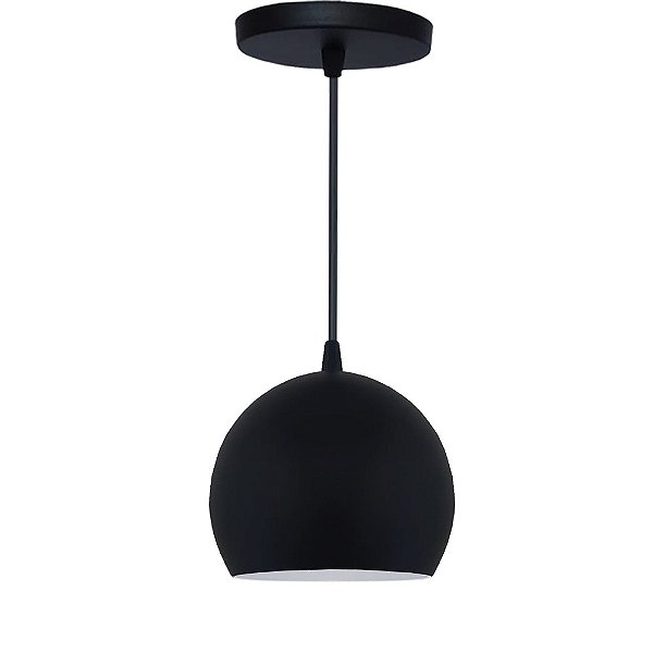 Pendente Coquinho Aluminio Teto E27 1 Luz Lumini Lab - Preto Fosco - Branco B