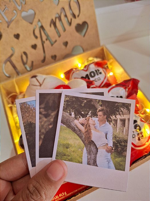 Box Quadrado Te Amo com Pelucia, Chocolates e Luzes