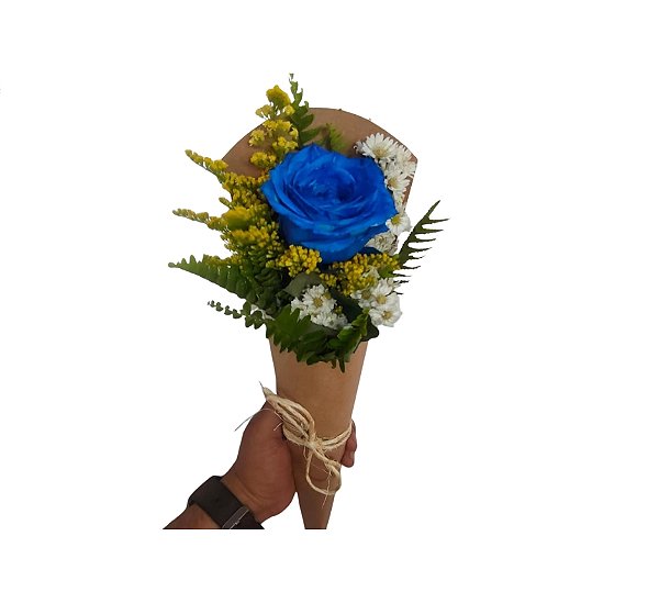 Arranjo Solitário de Rosa Azul - Estilo Frânces