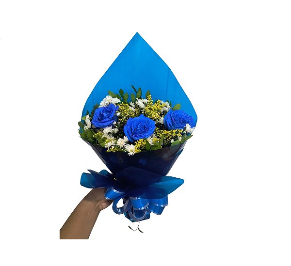 Buquê de Rosas Azuis - Modelo Trio Pop Tradicional