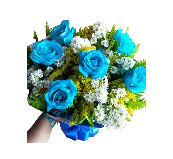 Buquê de Rosas Azuis - Modelo Eterno Azul