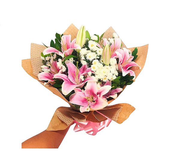 Buquê de Lírios Rosa - Modelo Belle Rose
