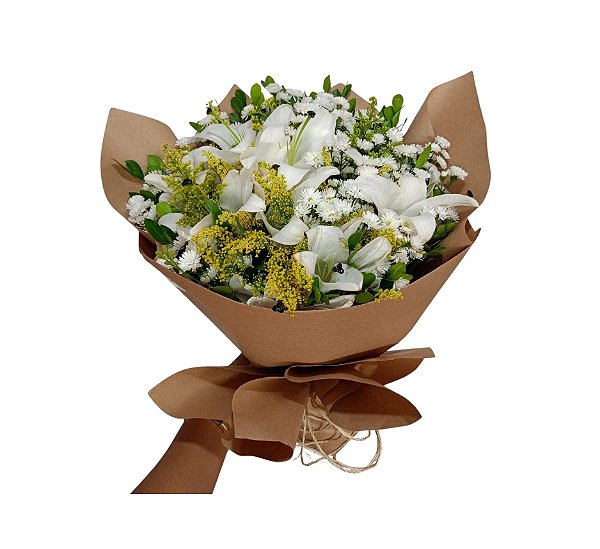Buquê Gold de Lírios Branco - Modelo Belle Blanche