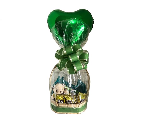 Cesta com Chocolate e Pelúcia - Modelo Minimal Love