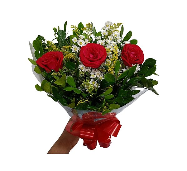 Buquê de Rosas Vermelhas - Modelo Trio Pop Tradicional Premium