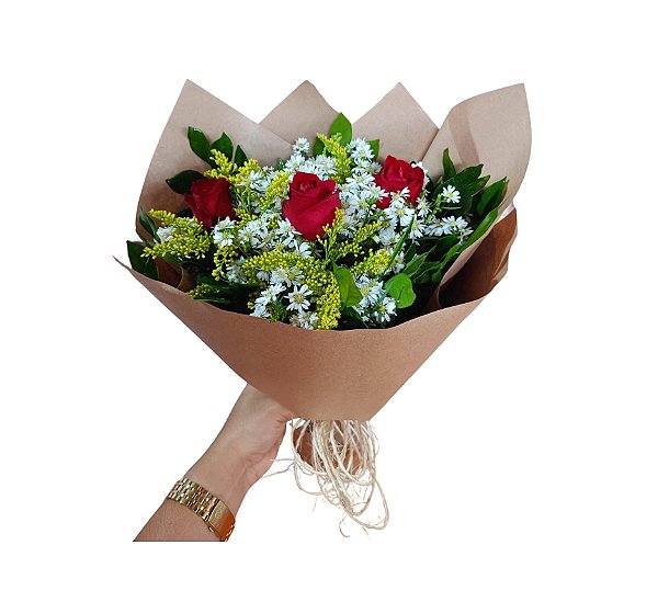 Buquê de Rosas Vermelhas - Modelo Trio Pop Francês