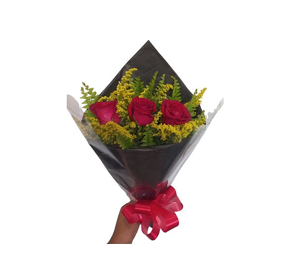 Buquê de Rosas Vermelhas  Modelo Trio Pop Black