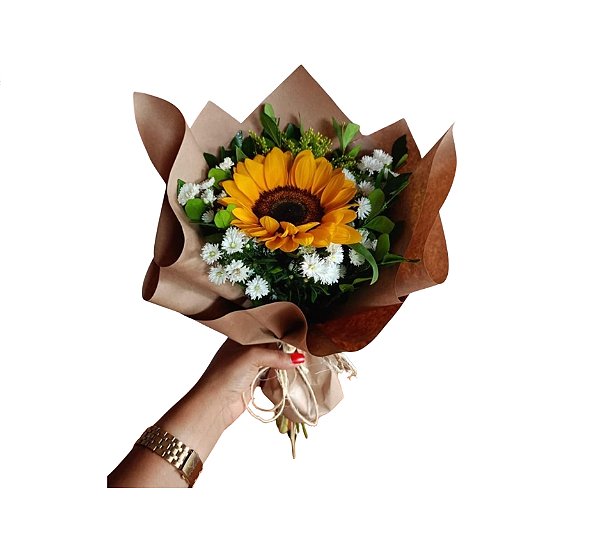 Arranjo Solitário de Girassol - Estilo Francês