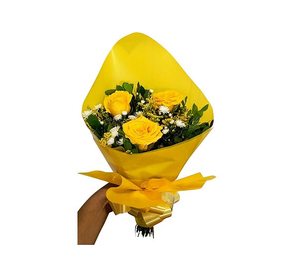 Buquê de Rosas Amarelas - Modelo Trio Pop Tradicional