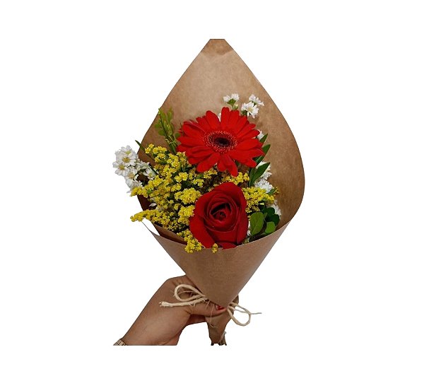 Arranjo Floral (Gérbera + Rosa Vermelha)  Modelo Doçura & Paixão