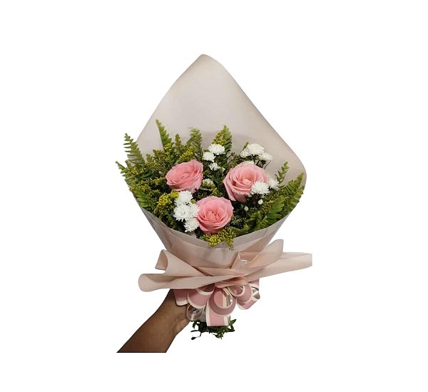 Buquê de Rosas Cor Rosa - Modelo Trio Pop Tradicional