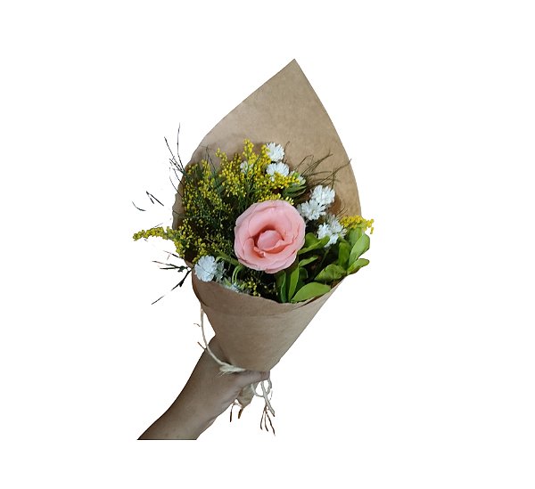 Arranjo Solitário de Rosa Cor Rosa - Estilo Francês