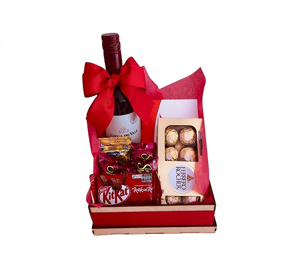 Cesta Com Vinho e Chocolates -  Encanto da Vinha