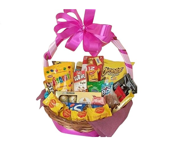 Cesta Com Chocolates e Guloseimas - Modelo  Momento Doce