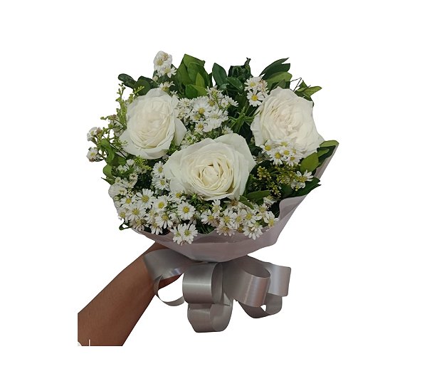 Buquê de Rosas Brancas - Modelo Trio Pop Tradicional