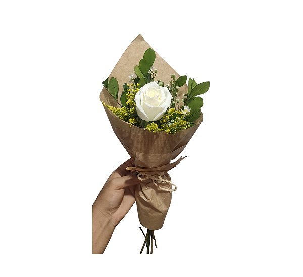 Arranjo Solitário de Rosa De Branca Única - Modelo Francês