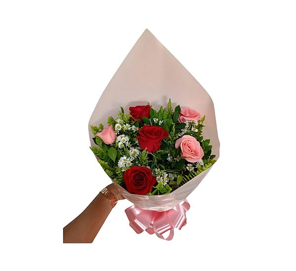 Buquê Mix Master (Rosa Cor Rosa e Vermelha) - Modelo Harmonia das Rosas