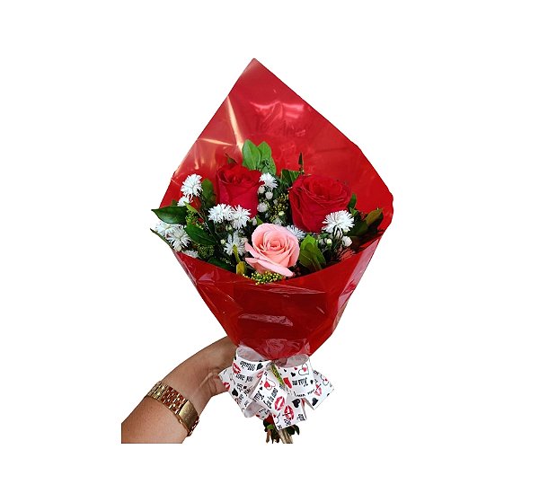 Buquê Mix (Rosas Vermelhas e Rosa Cor de Rosa)  Modelo Harmonia das Rosas
