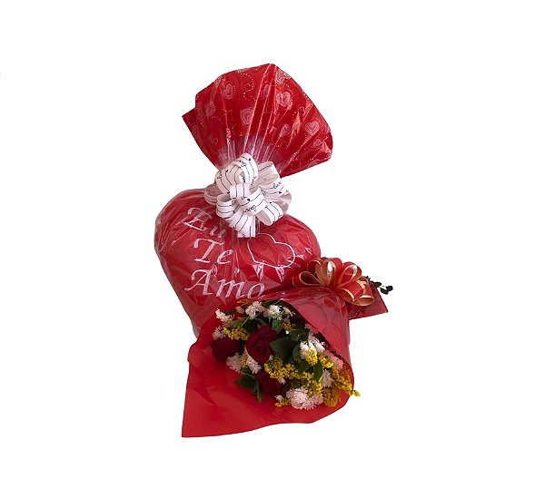 Combo Amor Pop Rosas e Carinho (Buquê + Pelúcia)