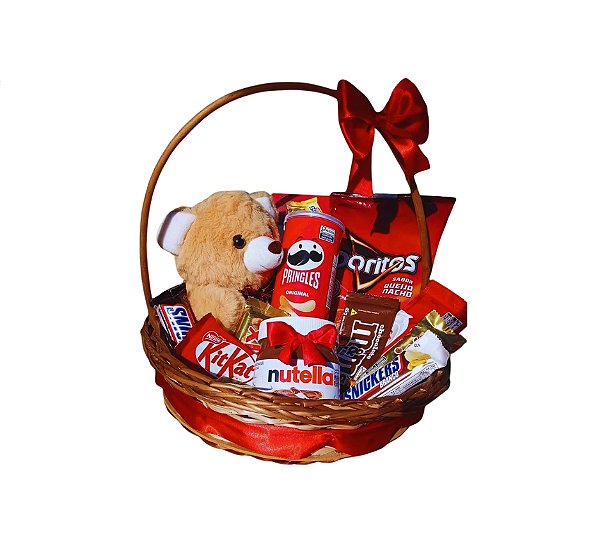 Cesta Com Chocolates e Pelúcia - Modelo Deluxe