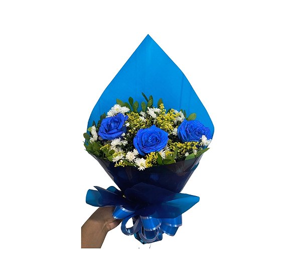 Buquê de Rosa Azul - Modelo Trio Pop Tradicional