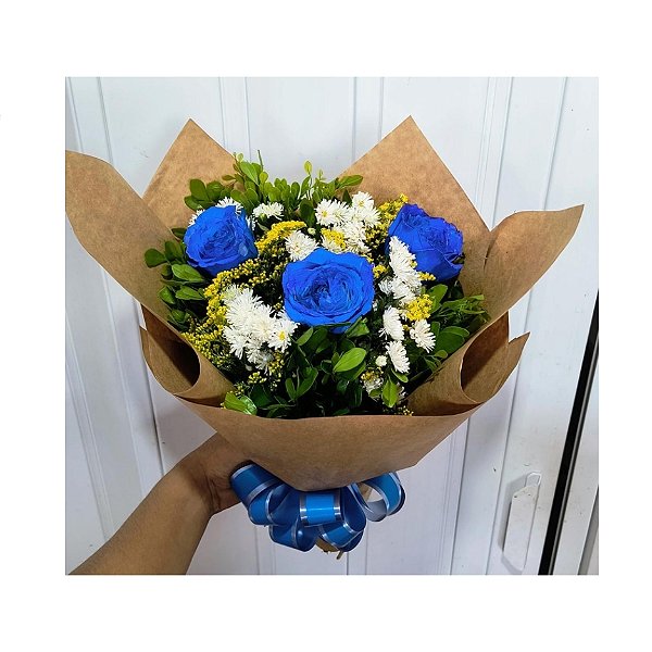 Buquê de Rosas Azul - Modelo Trio Pop Francês