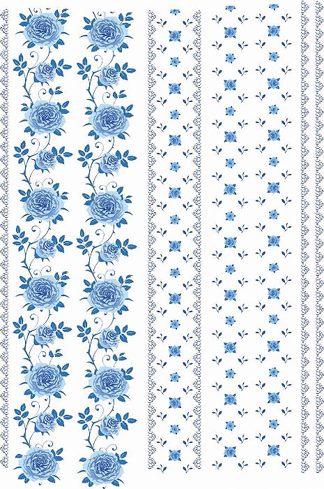 Decalque para Porcelana - Rosas Adorno Azul