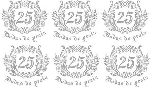 Bodas de Prata 6,5cm (Ref.3) - Decalque para Porcelana