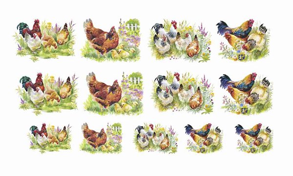 Decalque para Porcelana - Galos e Galinhas 2,5 e 3,5cm