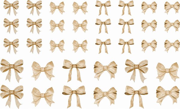 Decalque para Porcelana - Laços de Fita - BEGE com Metalizado Dourado (Vide Descrição)