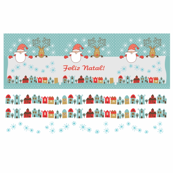 Decalque para Porcelana - Faixa Natal - Papai Noel Cidade