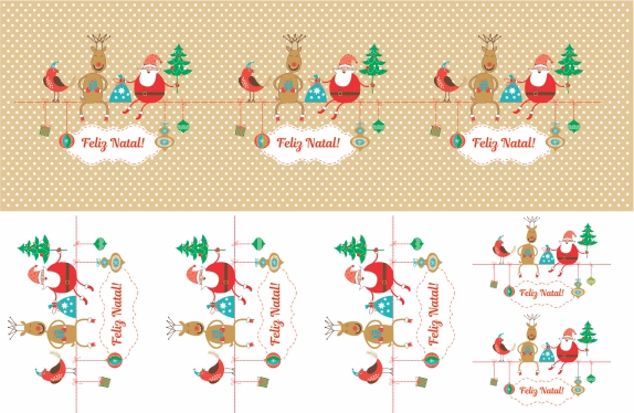 Decalque para Porcelana - Faixa Natal - Papai Noel e Rena