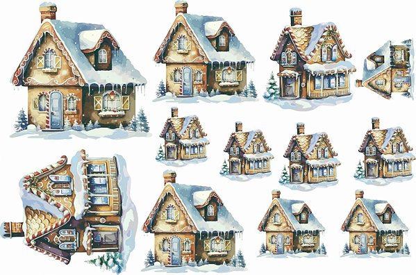 Decalque para Porcelana - Natal Casinhas