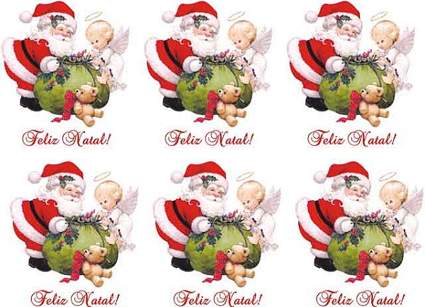 Decalque para Porcelana - Papai Noel com Anjinhos 8cm