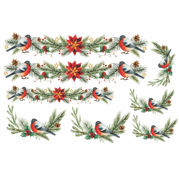 Decalque para Porcelana - Passarinhos de Natal