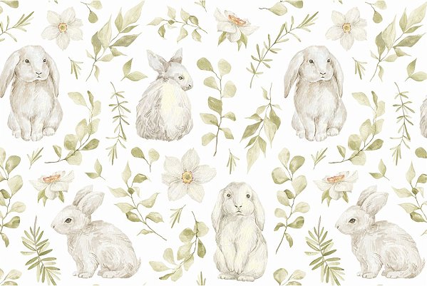Decalque para Porcelana - Tapete Coelho Ramos Verdes