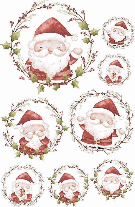 Decalque para Porcelana - Papai Noel Guirlanda