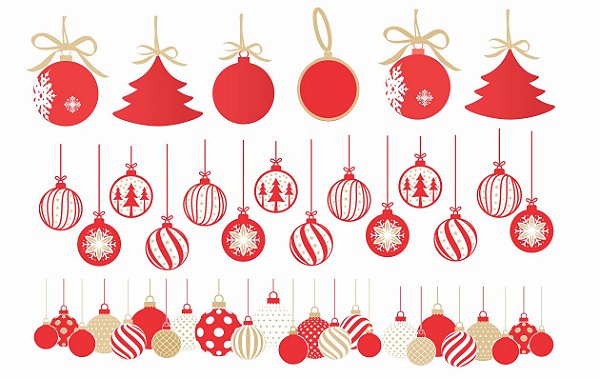 Decalque para Porcelana - Bolas de Natal VERMELHO  e METALIZADO DOURADO