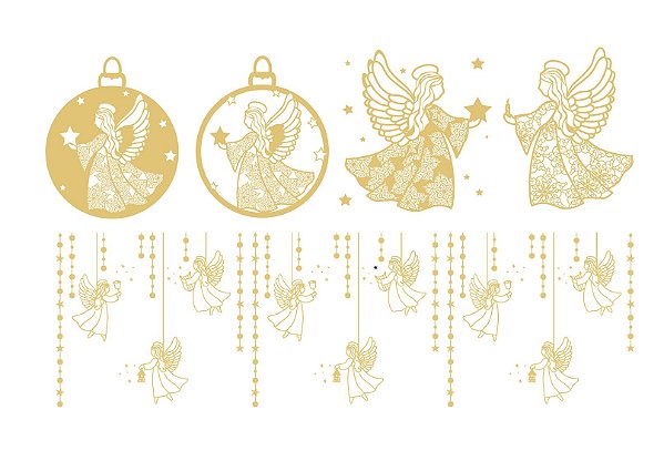 Decalque para Porcelana - Anjos Natalinos - METALIZADO DOURADO