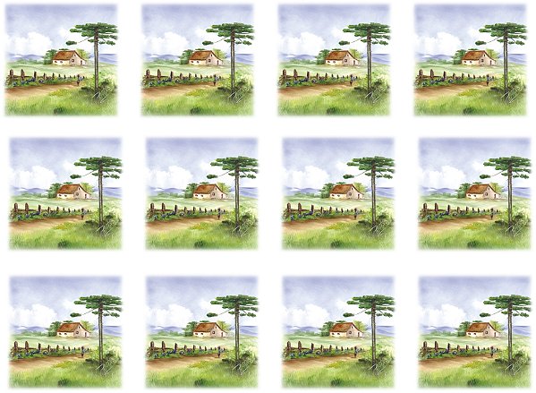 Decalque para Porcelana - Pinheiro Paisagem Casa 4,5cm