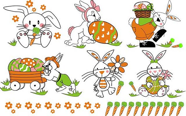 Decalque para Porcelana - Coelhinhos Estilizados